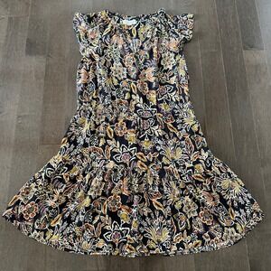 Velvet by Graham & Spencer Floral‎ Flutter Ruffle Dress Tie Waist Flirty Flowy L